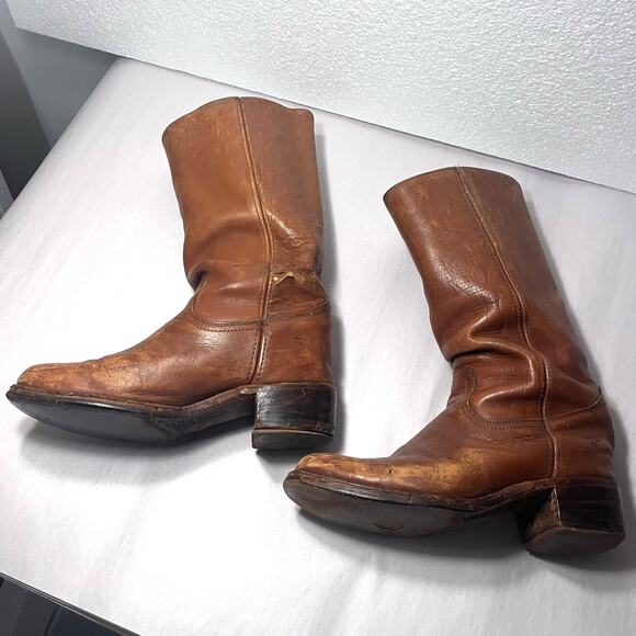 Vintage FRYE CAMPUS Tall Riding Boots Brown Leather Sz 9.5 D Men's MADE IN USA - Picture 2 of 9